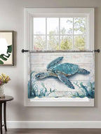 Sheer Curtains 45 Inch Length, Teal Green Sea Turtle Semi Sheer Curtains Light - Image 2