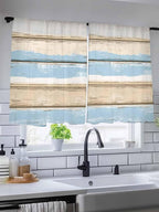 Sheer Curtains 54 Inch Length, Vintage Geometric Blue Semi Sheer Curtains Light - Image 5