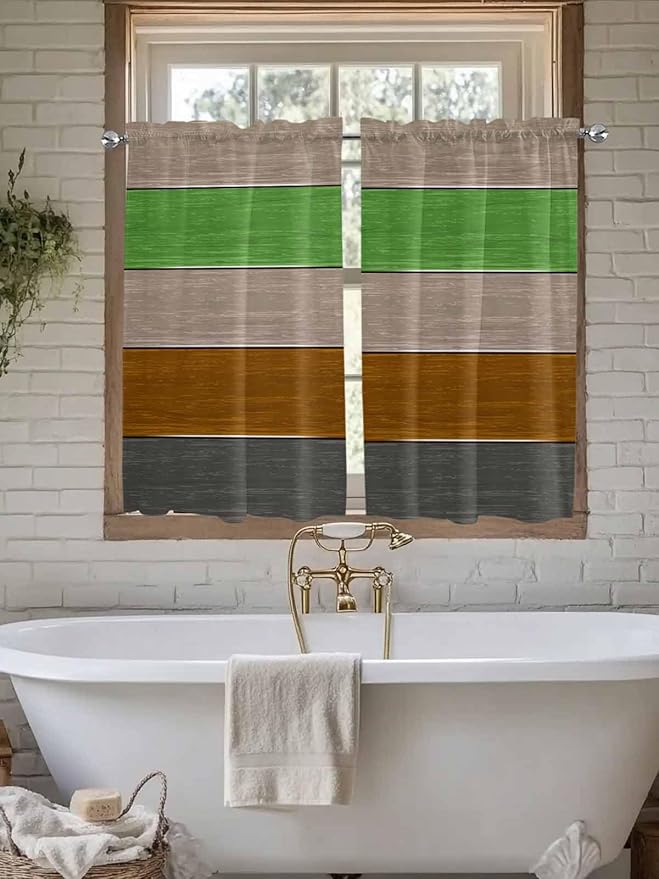 Farm Gray Green Brown Wood Grain Window Valance Curtains, Rustic Wooden Plank - Image 5