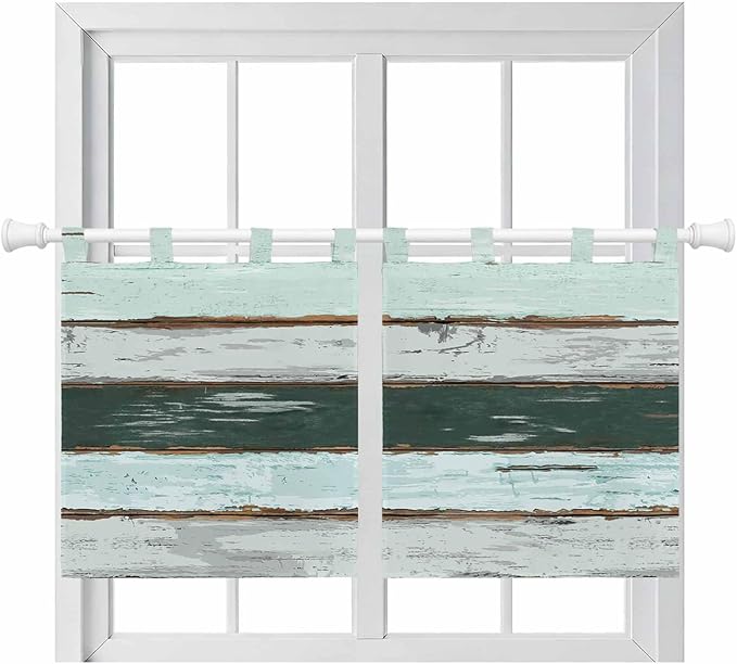 Blue Teal Kitchen Curtains 36 Inch Length, Small Window Curtains Tab Top by Unknown