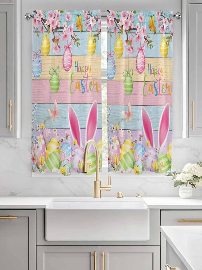 Colorful Easter Living Room Curtains 72 Inches length, Spring Watercolor Bunny - Image 3