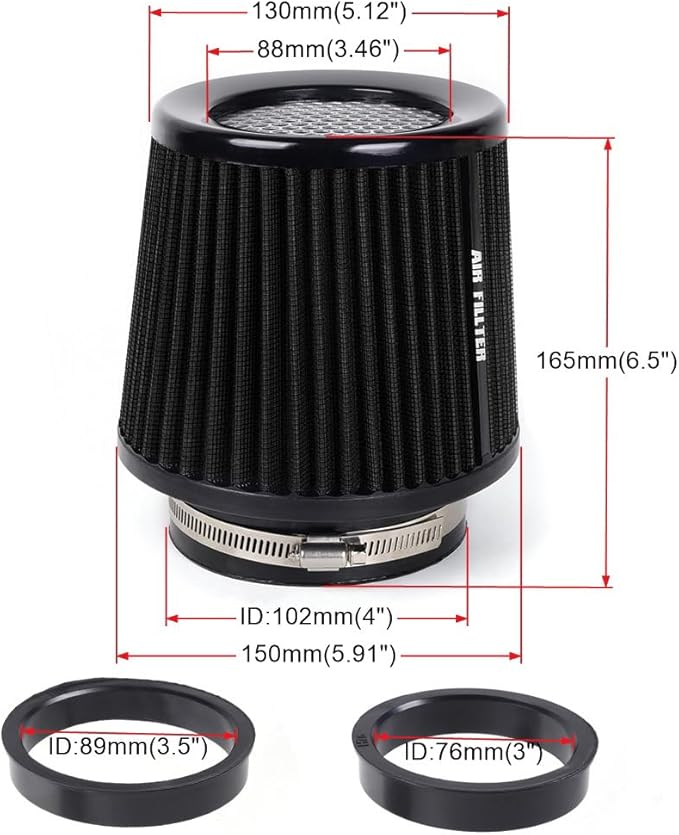 3" 3.5" 4" Inlet Car Replacement Cold Air Intake Filter 76mm 89mm 102mm 3 Sizes - Image 5