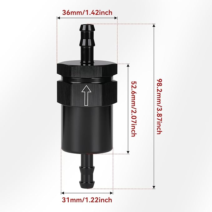 5/16" Billet Inline Fuel Filter 30 Micron Aluminum Black - Image 2