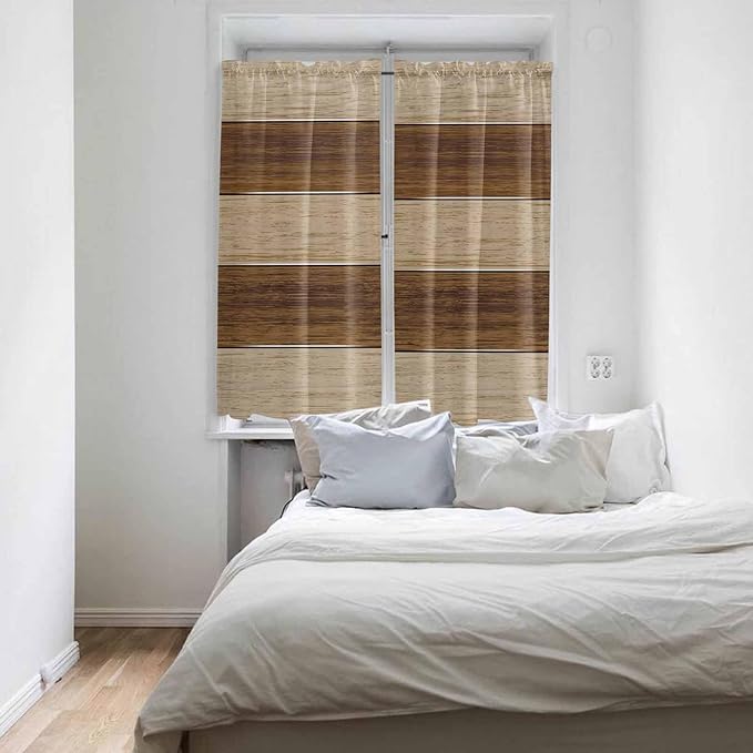 Retro Country Brown Wooden Board Window Valance Curtains, Farmhouse Gradient - Image 2