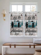 Farmhouse Bear Camper Van Tree Window Valance Curtains, Vintage Wood Grain - Image 2
