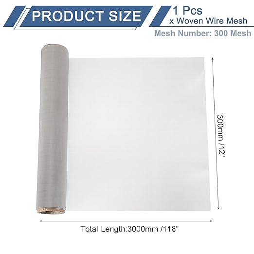 uxcell 300 Mesh 118" x 12" Woven Wire Mesh, 304 Stainless Steel Air Vent Filter - Image 2