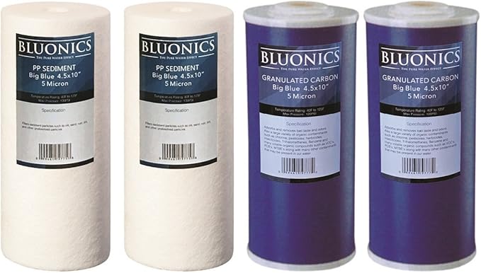 Bluonics Sediment & Carbon Replacement Water Filters 4pcs 4.5" x 10" Whole by BLUONICS