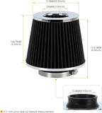 PTNHZ Universal Black 3" 76mm High Flow Cold Air Intake Cone Air Filter Power - Image 5