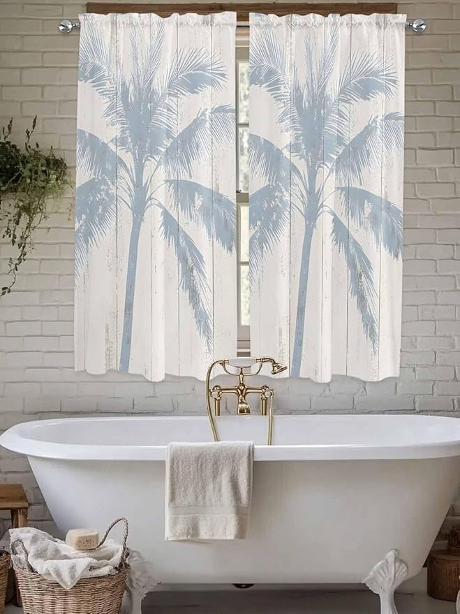 Summer Coconut Tree on Vintage Wood Grain Window Valance Curtains, Seaside - Image 5