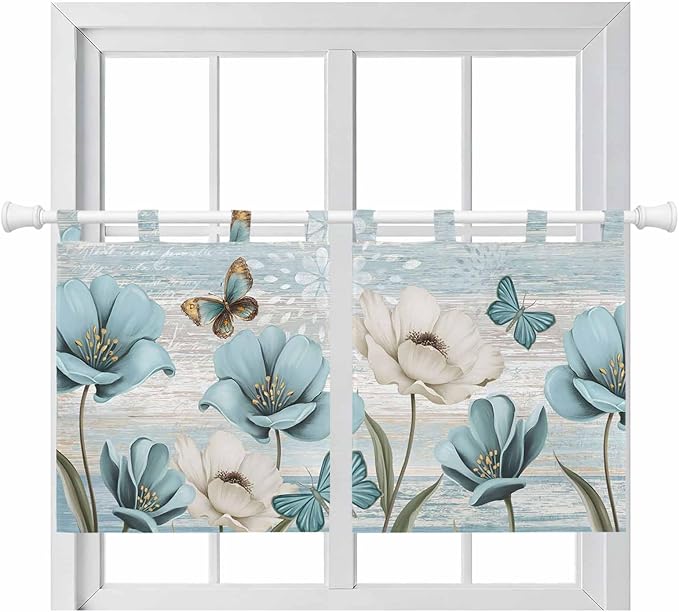 Spring Floral Kitchen Curtains 24 Inch Length, Small Window Curtains Tab Top by Unknown