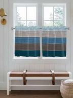 Retro Farm Blue Gray Wood Grain Window Valance Curtains, Rustic Wooden Plank - Image 2