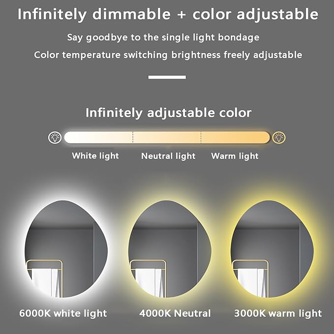 50x70cm LED Backlit Bathroom Mirror Wall-Mounted Smart Vanity Mirror - Image 3