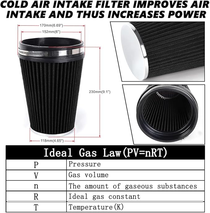 6" Inlet Cold Air Intake Filter Cone Replacement Performance Washable Clamp-On - Image 5