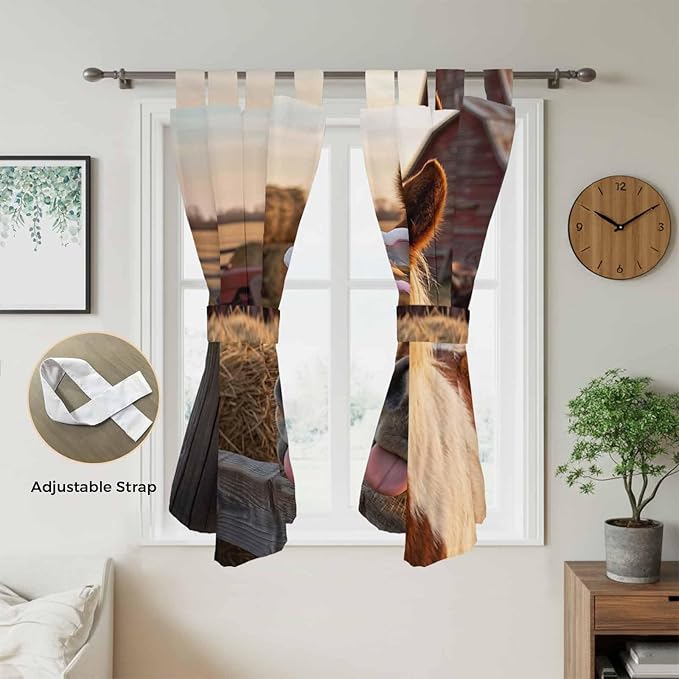 Farm Horses Bathroom Curtains 63 Inch Length, Window Curtains Tab Top, - Image 5