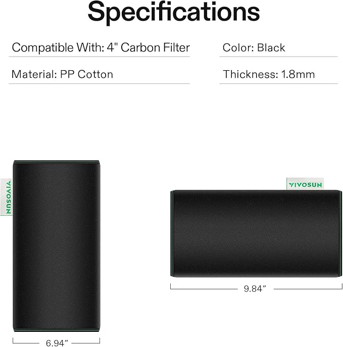 VIVOSUN 4 Inch Prefilter for 4" Carbon Filter, 9.84" Long - Image 2