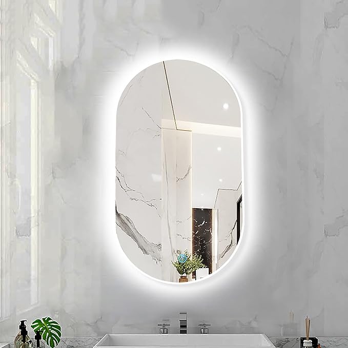 Oval LED Illuminated Bathroom Mirror, Wall-mounted Vanity Makeup Mirror by Unknown