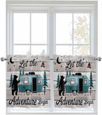Farmhouse Bear Camper Van Tree Window Valance Curtains, Vintage Wood Grain - Image 6
