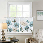 Blue Tulips Kitchen Curtains 24 Inch Length, Small Window Curtains Tab Top - Image 2