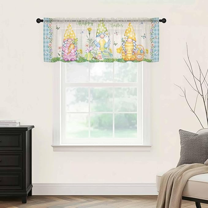 Easter Sheer Valances for Windows 54"x18", Light Filtering Kitchen Curtains - Image 9