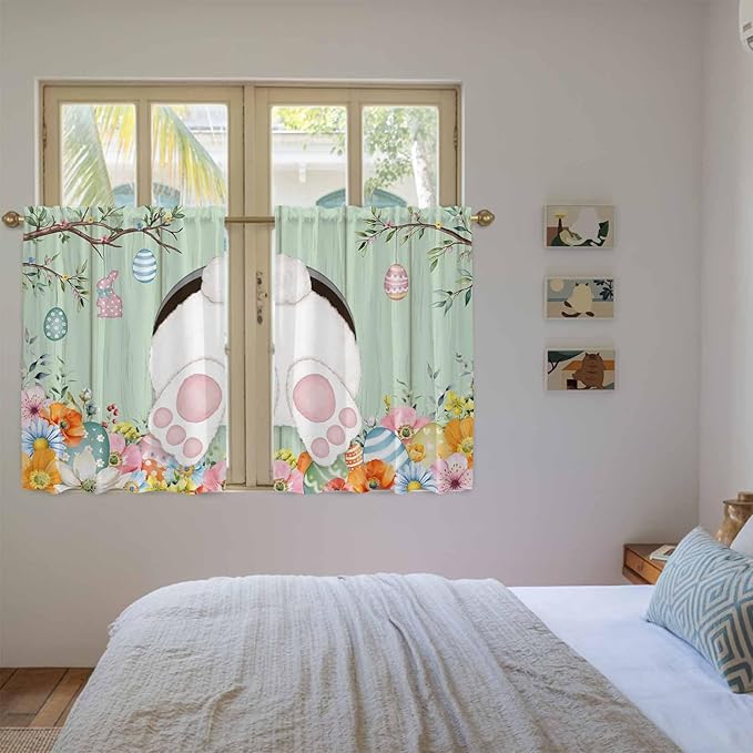 Easter Kitchen Curtains 54 Inch Long 2 Panel Set, Rod Pocket Window Curtains - Image 4