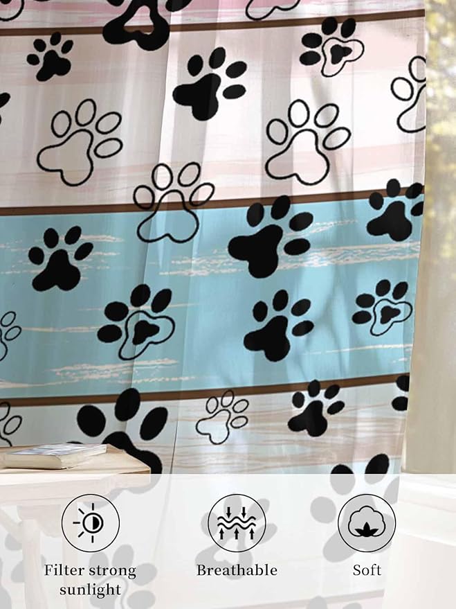 Sheer Curtains 96 Inches Long, Farmhouse Beige Wood Privacy Voile Drapes - Image 6