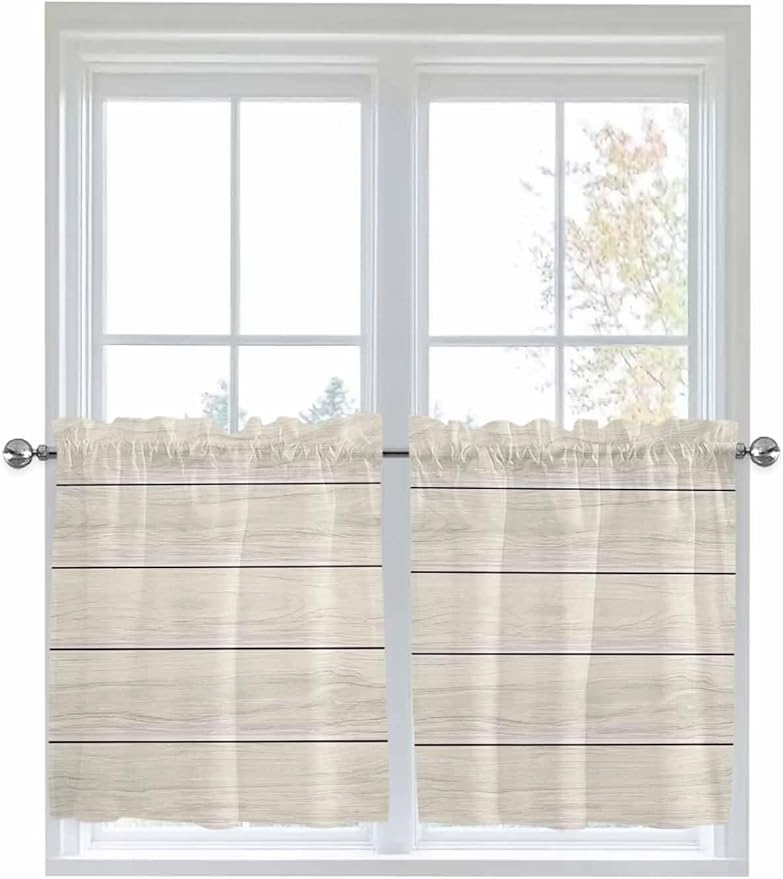 Vintage Country Wooden Board Window Valance Curtains, Gradient Wood Grain Line - Image 6