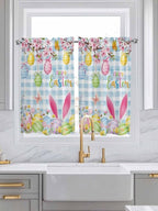 Happy Easter Tier Curtains 45 Inches Long, Spring Watercolor Bunny Eggs Flower - Image 3