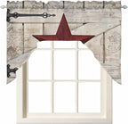 Village Stars Swag Kitchen Curtains Valance and Tier Set, Vintage Dark Red Star - Image 7