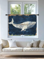 Sheer Curtains 54 Inch Length, Ocean Whale Blue Semi Sheer Curtains Light - Image 4