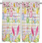 Happy Easter Living Room Curtains 72 Inches length, Spring Bunny Colorful Eggs by Unknown