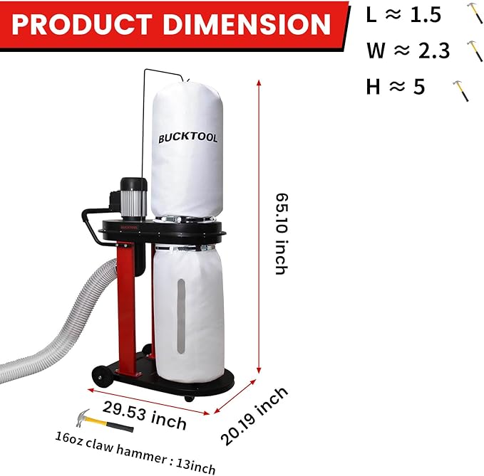 BUCKTOOL 1.2 HP Auto Start 750CFM Dust Collector - Image 5