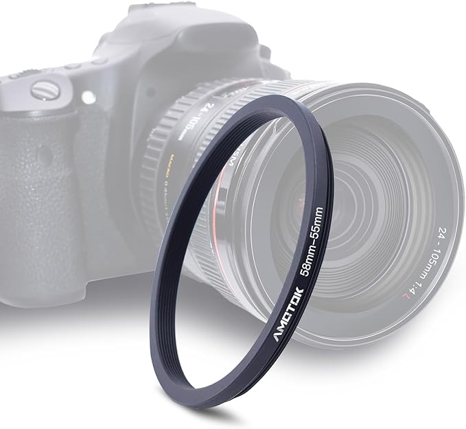 58mm Lens to 55mm Camera Lens Adapter, 58mm-55mm Filter Step-Down Ring by AMOTOK