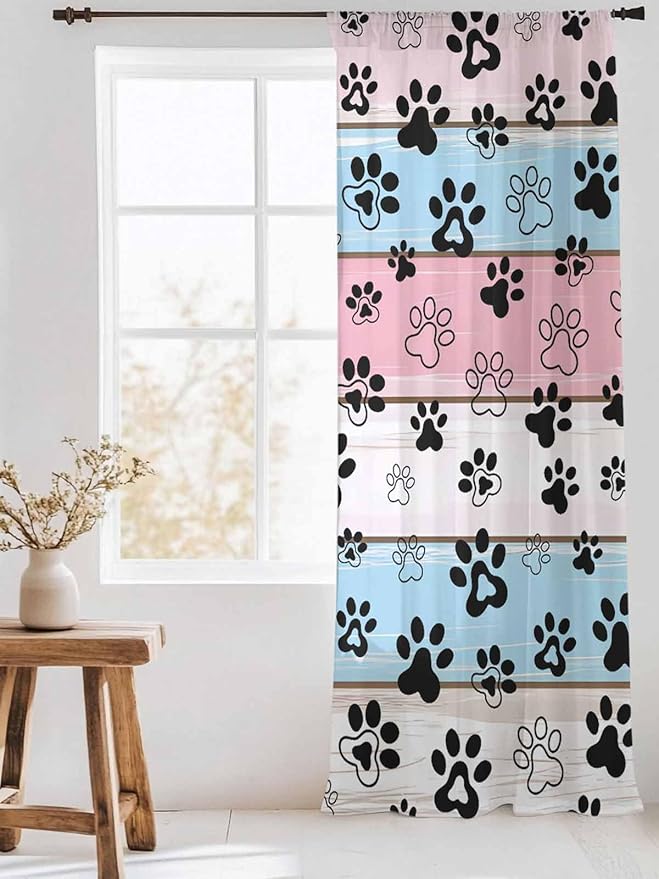 Sheer Curtains 108 Inches Long, Vintage Farmhouse Wooden Grain Privacy Voile - Image 3