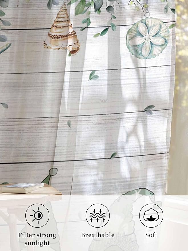 Sheer Curtains 108 Inches Long, Coastal Eucalyptus Leaf Semi Sheer Curtains - Image 6