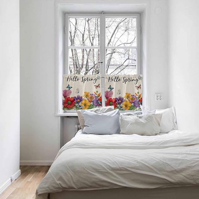 Spring Flowers Half Window Curtains 24 Inches Long, Farmhouse Vintage Country - Image 5