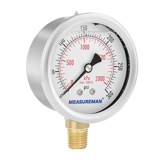 MEASUREMAN 2-1/2inch Dial Size, Glycerin Filled Pressure Gauge, 0-300psi/kpa - Image 6