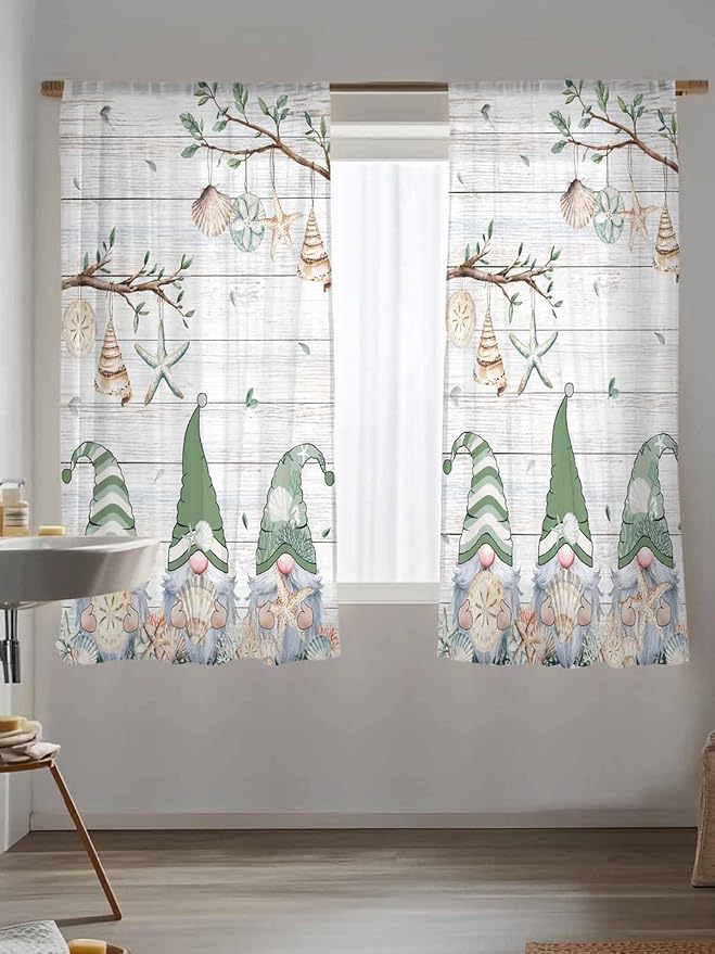 Sheer Curtains 63 Inch Length, Sage Green Gnomes Semi Sheer Curtains Light - Image 5