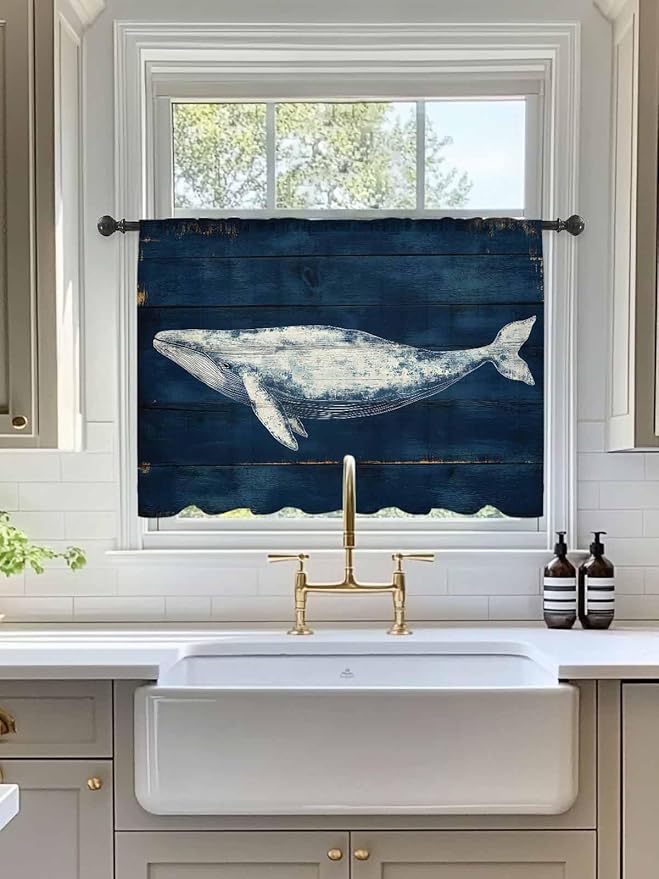 Sheer Curtains 45 Inch Length, Summer Whale Semi Sheer Curtains Light Filtering - Image 3