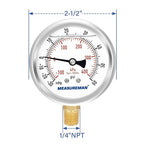 MEASUREMAN 2-1/2" Dial Size, Glycerin Filled Pressure Gauge, 30inHG-60psi - Image 7