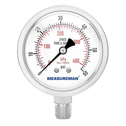 MEASUREMAN Fully Stainless Steel Hydraulic Glycerin Filled Pressure Gauge by MEASUREMAN