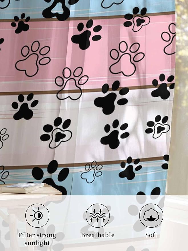 Sheer Curtains 96 Inches Long, Vintage Farmhouse Wooden Grain Privacy Voile - Image 6