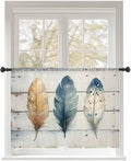 Sheer Curtains 45 Inch Length, Boho Blue Feathers Semi Sheer Curtains Light by Unknown