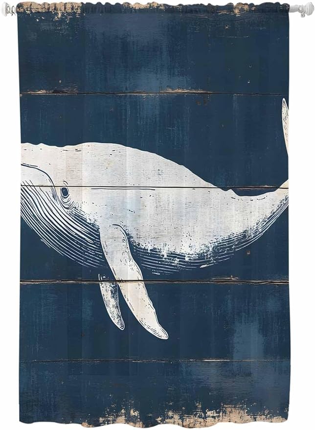 Sheer Curtains 72 Inches Long, Ocean Whale Blue Semi Sheer Curtains Light by Unknown