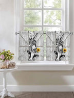 Grey Farmhouse Half Window Curtain 36 Inches Long, Vintage Sunflowers Animals - Image 7