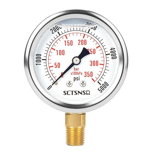 2-1/2" Dial Size, 0-5000 Psi Pressure Gauge, Glycerin Liquid Filled, 1/4" NPT by SCTSNSR