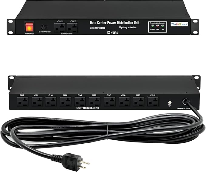 1U PDU Network Servers Surge Protector Power Distribution Unit 12-Outlet by ThePoEstore