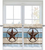 Vintage Western Star on Wood Grain Window Valance Curtains, Retro Wooden - Image 9