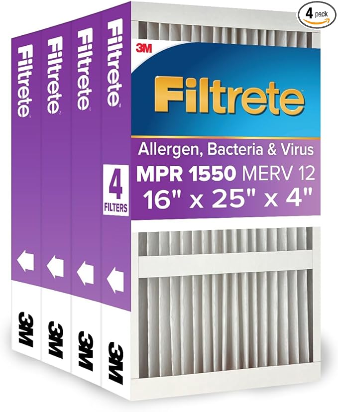 Filtrete 16x25x4 AC Furnace Air Filter, MPR 1550, MERV 12, Fits Lennox & by Filtrete