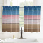 Blue Pink Brown Gradient Wood Grain Window Valance Curtains, Vintage Wood Board - Image 4