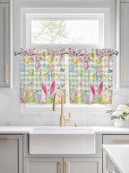 Happy Easter Half Window Curtain 36 Inches Long, Spring Bunny Eggs Flower Sage - Image 3